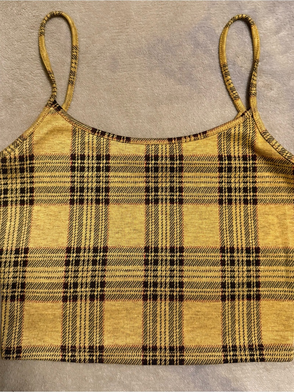 Yellow Plaid Spaghetti Strap Crop Top